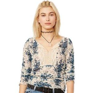 Denim & Supply Blue Cream Lace Henley Large